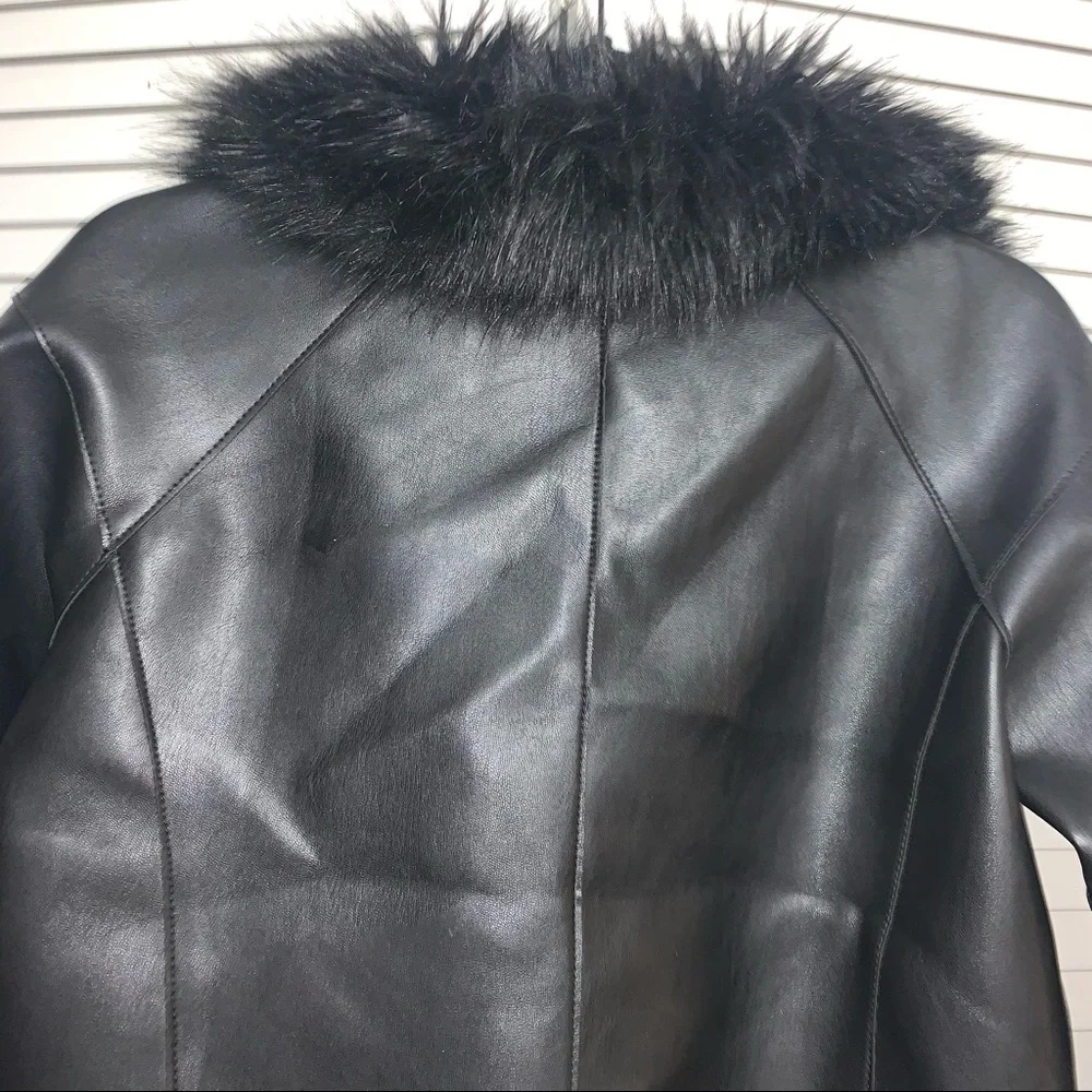 Kimchi Blue Faux Leather Black Jacket with Faux Fur Neck - Picture 12 of 12